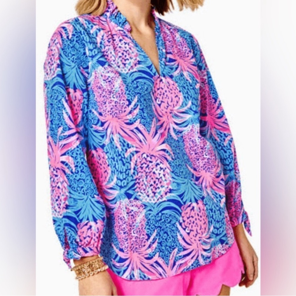 Lilly Pulitzer Borealis Blue Tropic Down Low Sherida Top XL GUC